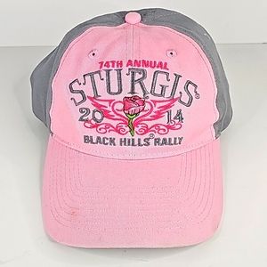 Sturgis 2014 Black Hills SD Rally Adjustable Velcro Pink And Gray Hat Cap NWT